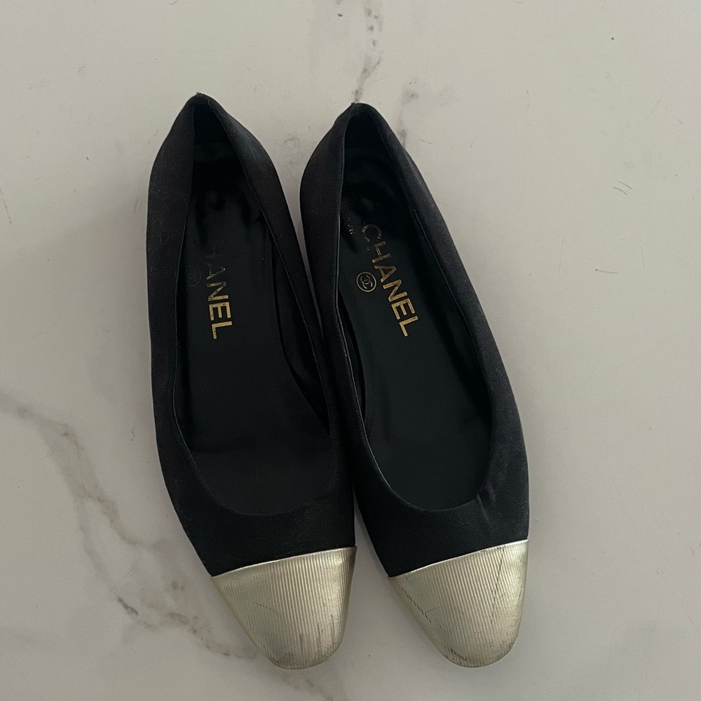 Chanel Black and Gold Heeled Shoe